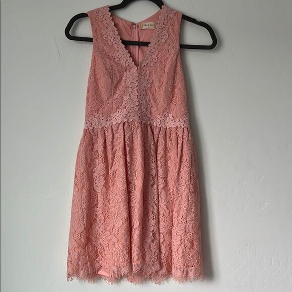 Altar’d State Blush Pink Lace Floral V Neck Mini‎ Dress A Line Flare Size Small - Picture 1 of 3